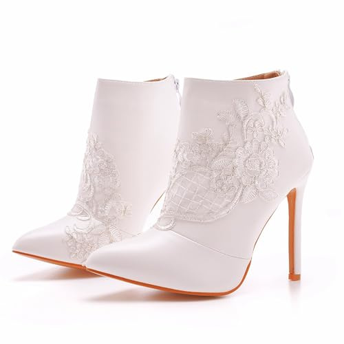 ABJGHYUT Botas hasta el Tobillo Botas de tacón Alto para Mujer Botines de Punta Estrecha con tacón de Aguja Fino Botines de tacón Delgado con Cremallera Trasera de 4,3 Botas Cortas Zapatos,Blanca,37