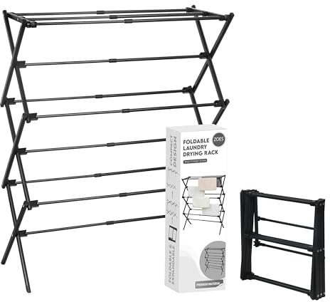 ZOES HOMEWARE Clothes Drying Rack | Foldable Drying Rack Clothing for Laundry | Small Collapsible Portable Dryers for Laundry | Use for Indoor & Outdoor | Black 37.5x29x12