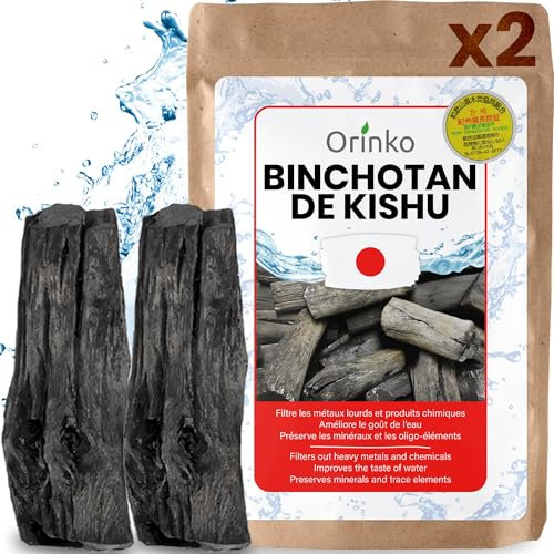 ORINKO ® Binchotan Bio Charbon Actif Filtre Eau x2 – Puissante Filtration Naturelle 3L/Bâton – Chêne Japonais Authentique (Kishu, Wakayama) – Idéal pour Carafe, Fontaine, ou Gourde - Taille L