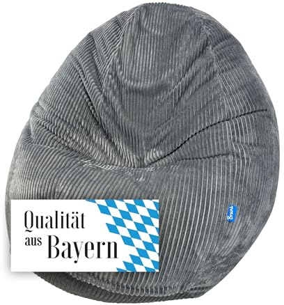 Bruni Classico Cord M in Grau – großer Indoor-Sitzsack mit Innenhülle und Füllung, in Deutschland gefertigt