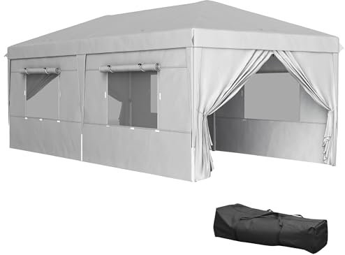 Outsunny Pavillon env. 3x6m, hydrofuge stable résistant à l'hiver Pop-up Pavillon pliable, protection UV 50+, Tente de fête pliable avec 6 parties latérales Sac Pavillon de jardin pour camping jardin,