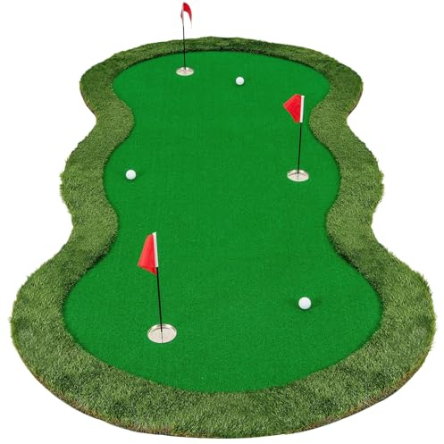 COSTWAY 300 x 150 cm, golfmatta, golfmatta med konstgräs, 3 bollar, 3 hål, 3 flaggor och puttkupor, träningsmatta vikbar för inomhus och utomhus, putting-grön träningsmatta för hem, kontor