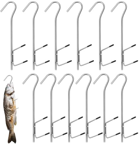 Zyluniy Räucherhaken 12 Stück Edelstahl Doppelhaken Profi H-Form 21cm Räucherhaken Zum Räuchern von Fisch, Forelle, Lachs, Fleisch, Wurst, 21cm