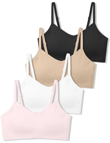SALIA GIRL Training Bras for Girls with Soft Fixed Padding, Seamless Sports Girls Bras 10-12 Years Old, Adjustable Strap Design, Warm Beige/White/Pink/Black, M