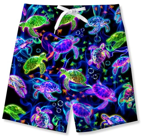TUONROAD Maillot de Bain pour Garçon Imprimé 3D Short Néon Tortue Maillots La Plage et Été 7-8 Ans