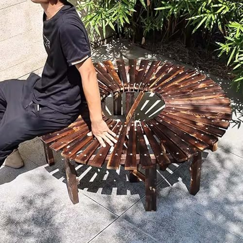 Gaommini Banco de árbol de jardín de Madera Maciza, Bancos envolventes para Exteriores, Silla de Patio Trasero Resistente a la Intemperie, Asientos para Patio, Banco de Ocio con Listones(Half Round)