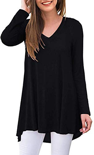 POPYOUNG Women's Long Sleeve Tunic Tops Fall Shirts to Wear with Leggings Loose Fit Dressy V-Neck Blouse M-5XL XL, Black
