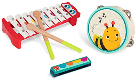 B. toys - Mini Band Mélodique - Instruments de Musique - 3 Instruments en Bois - Jouet Musical pour Enfants - Xylophone, Tambourin, Harmonica - 2 Ans et +