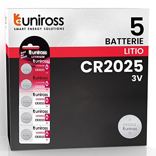 Uniross Lithium - Pilas CR2025 de 3 V de litio de larga duración, mantenimiento de carga de hasta 5 años sin mercurio y cadmio - Blister de 5 pilas