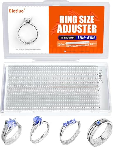 Ringstorleksjusterare för lösa ringar, osynliga transparenta silikonskydd, klipp på smyckesjusterare, passar nästan alla ringar för kvinnor och män (12-pack-4 storlekar)