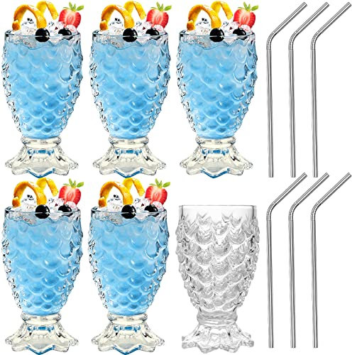 Verres à Cocktail Sirène 230 ML Verres à Boire Uniques Ensemble de 6 Verres à Ananas Tiki Verres à Whisky Gobelets Verres à Eau Mignons pour Sirène Fête Maison Bar Restaurant (Transparent)