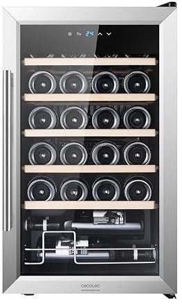 Cecotec Cave a vin Bolero GrandSommelier 2450 Inox Compressor. Cave à vin 24 Bouteilles avec compresseur de réfrigération, température réglable entre 5 et 18 ºC pour un service parfait.