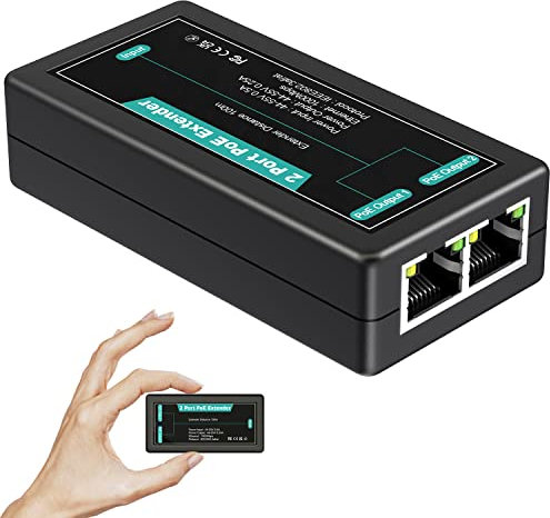 Extensor PoE Gigabit de 2 Puertos VIMIN, Repetidor PoE para Interiores 1 en 2 Salidas Compatible con IEEE802.3af/at con 1000 Mbps, Extensión Adicional de 100 m de Potencia y Transmisión de Datos