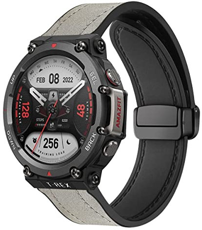 Magnetische Armbänder für Amazfit T-Rex 2 Armband für Männer und Frauen, Magnetische Leder Silikon Hybrid Ersatzarmband Kompatibel mit Amazfit T-Rex 2 (G)