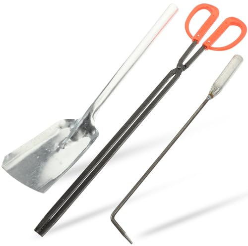USHOBE 1 Juego de herramientas para chimenea, pala para chimenea, póquer y gancho para fuego, suministros para chimenea, parrilla de carbón, accesorios para barbacoa, herramienta para leña