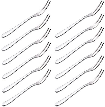 SENZEAL 12 Stück Obstgabeln Edelstahl 410 Mini Dessertgabeln Kleine Gabeln Set Spiegel Polieren Kuchengabel 12cm für Obst Salat Cocktail Vorspeisen Schnecken Schalentiere