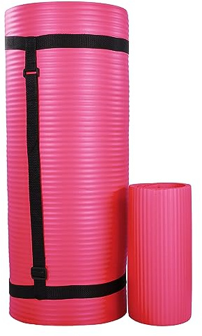 BalanceFrom 71 x 24 x 1' All-Purpose Extra Thick Non-Slip High Density Anti-Tear Exercise Yoga Mat with Knee Pad & Carrying Strap, Pink