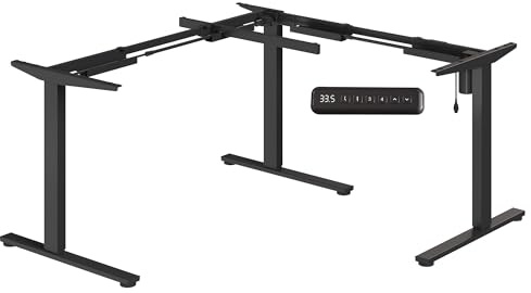 SANODESK Electric Height Adjustable 3-Leg L Shaped Standing Desk Frame, Support up to 220lbs, Sit Stand Ergonomic L Desk Frame Only, Black