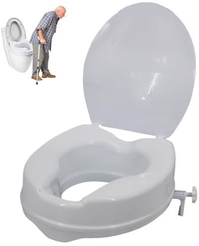 Raised Toilet Seat, 4 Inch Elevated Toilet Seat, 300lbs Toilet Riser Seat with Lock and Lid, Non Slip Toilet Seat Risers for Seniors, Pregnant Women, The Disabled, Raised Toilet Seat for Seniors