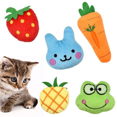 Rapidbok Juguetes del Catnip, 5 Piezas Juguete Hierba Gatera, Juguete de Peluche con Forma Linda, Adecuado para Gatitos, Fresas, Ranas, Conejos, Piñas y Zanahorias