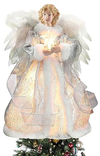 Ange De Noël pour Sapin - Topper LED en Forme D'Ange avec Ailes - Décoration Festive pour Maison (Noble en Argent)