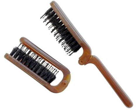Cepillo de pelo plegable, cepillo portátil de viaje, cepillo de cerdas de jabalí plegable, cepillo antiestático para peinar el cabello, cepillo pequeño para restaurar el brillo y alisar el desenredado