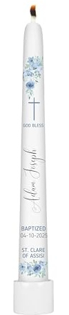 Baptism Candle, Personalized and Custom Baptism Candle, Christening Taper Candle, Unscented White Premium Wax, Great for Religious Celebration, Velas Personalizadas de Bautizo