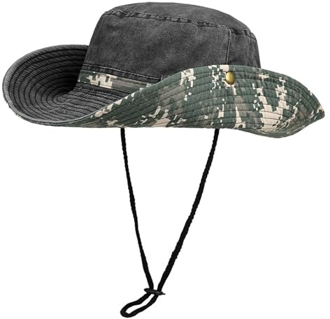TAGVO Réversible Chapeau Bob Unisexe, Réglable Chapeau de Pêche Camouflage Chapeau de Soleil Large Bord, Pliable Camo Chapeau de Safari Protection UV, Respirant Été Chapeau Boonie Outdoor Homme Femme