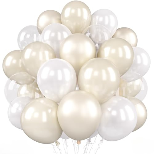 Saxuxu Pearl Balloons, 50 Pcs 12 Inches Pearl White Double Stuffed Balloon, Sand White Clear Cream Nude Latex Balloons for Wedding Engagement Wedding Bridal Baby Shower Party Birthday Decoration