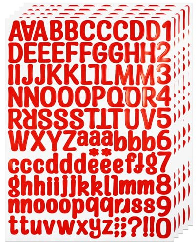 BINLINHONGO 630 Letters Number Stickers, 5 Sheets 1 Inch Self-Adhesive | Vinyl Letter Sticker Decals for Scrapbooks, Water Bottles, Signs, Holiday Parties - Red