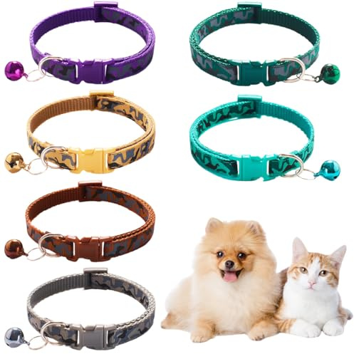 JEYORZY 6 pezzi Collare per gatti, collari per gatti con campanelle, Personalizzato Accessori Animali Domestic, anti-strangolamento, design leggero e colorato, regolabile, per tutti i gatti domestici