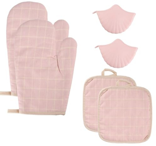 Kaiyzo Juego de 6 Manoplas Horno, Guantes Horno Cocina, Resistentes al Calor para Hornear y Cocinar, Guantes de Cocina Rosas, 17x26 cm