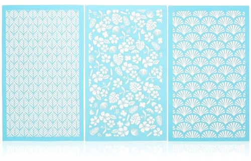 Angoily Lot de 3 Pochoirs Sérigraphiques Réutilisables en Polyester pour Pâte Polymère Motifs Décoratifs Transfert de Maillage Fourniture d'Artisanat Créatif pour Travaux Manuels et