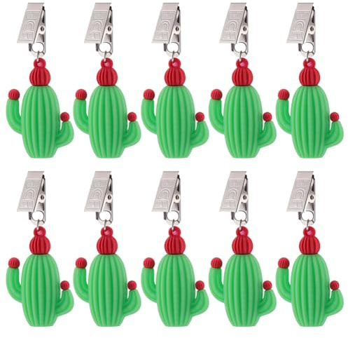 PH PandaHall 10pcs Poids Nappe Cactus Vert Pince Nappe Suspendu Cactus avec Pince Métal Pince Nappe Plante pour Rideaux Jardin Extérieur Pique Nique Fête Dîner Décor