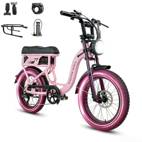 Velo Electrique Femme Fat Bike 20 Batterie Amovible VAE Freins Disque Rose
