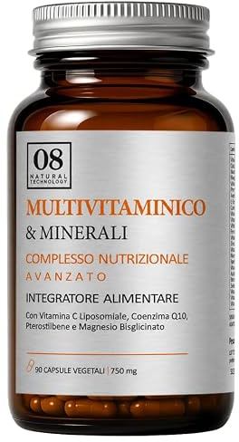 08 NATURAL TECHNOLOGY Multivitaminico & Minerali - 90 Capsule - Integratore Alimentare con Vitamina C Liposomiale, Coenzima Q10, Pterostilbene e Magnesio Bisglicinato - Adatto ai Vegani, Senza Glutine