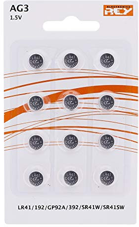 Pack de 12 Pilas AG3 1.5V Alcalinas Tipo Botón de Litio, LR41, 192, GP92A, 392, SR41W, SR41SW