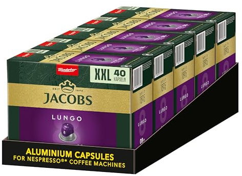 Jacobs Kaffeekapseln Lungo Intenso, Megapack XXL, Intensität 8/12, 5 x 40 Getränke, Nespresso* kompatible Kaffee Kapseln, 200 Kapseln