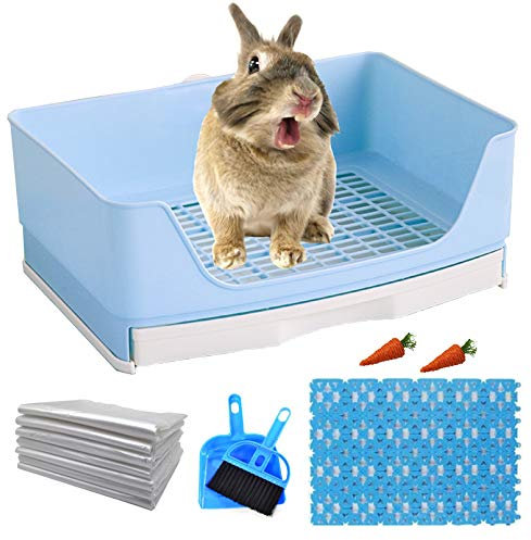 Hamiledyi Große Katzentoilette, mit Schublade, Ecke, größere Haustierpfanne, Kaninchenkäfig, Matte für Kaninchen, ausgewachsene Meerschweinchen, Chinchillas, Frettchen, Igel, kleine Tiere