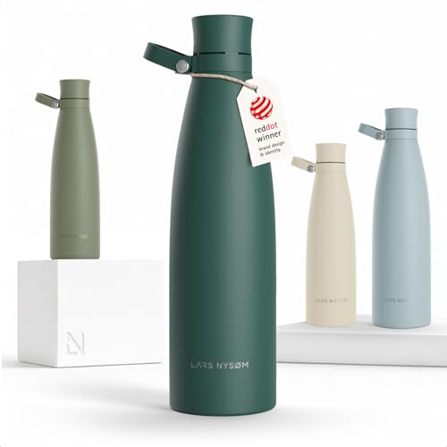 LARS NYSØM Trinkflasche Edelstahl 1000ml | Isolierflasche 1 Liter | Auslaufsichere Wasserflasche für Sport, Fahrrad, Hund (Pine Green, 1000ml)