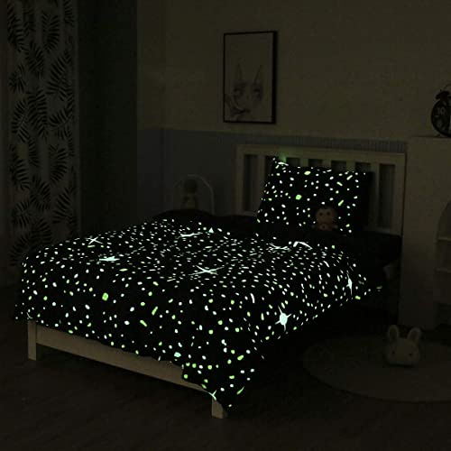 Homemissing, Set di biancheria da letto con copripiumino fluorescente per bambini, motivo a stelle dei cartoni animati, universo, per ragazzi e ragazze, biancheria da letto per bambini e neonati