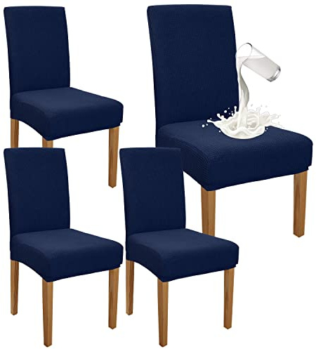 Granbest Lot de 4 housses de chaise de salle à manger amovibles de qualité supérieure - Imperméables - Stretch - Pour salle à manger, banquet, cuisine, fête - Bleu marine