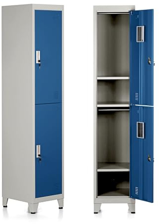 Brigros - Armadietto Metallico Multiuso, Armadio Spogliatoio Salvaspazio Con Serratura, Armadietto Vari Ripiani Con Ante In Metallo Per Ufficio O Spogliatoio (Blue, 2 Ante)