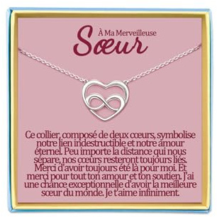 Temulnee Soeur Collier Cadeau pour Ma Sœur Cadeaux A Sa Grande Soeur Anniversaire Cadeaux Petite Sœur Infini Coeur Colliers Noel Argent Original Idee Femme Fetes Des Meres Bijoux Noël Fetes des Meres