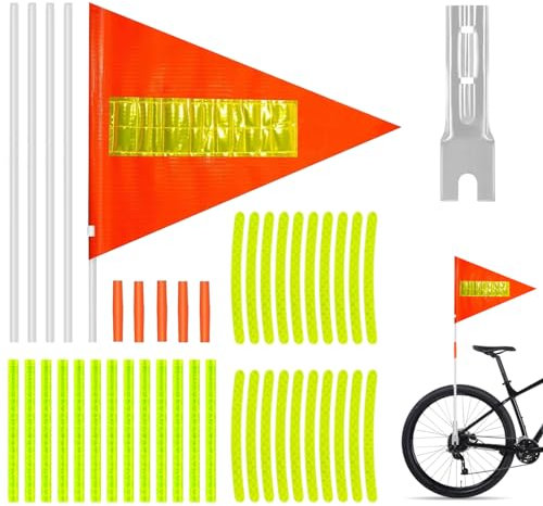 ELEpl 1 Stück Fahrradwimpel Kinder Reflektierend Fahrrad Fahne Orange Farbe Fahrrad Wimpel Verstellbare Kinderfahrrad Fahne mit Befestigungswinkel Fahrradheckflagge für Kinder Im Freien Radfahren