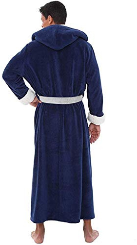 Bata de baño con capucha para hombre, bata larga de forro polar súper suave, abrigo de casa largo para invierno, bata de baño esponjosa, bata de baño mullida, ropa de dormir larga, Z1-azul, XXL