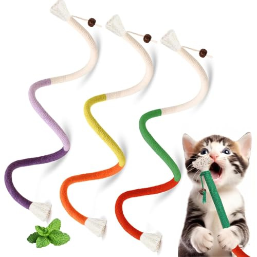 Colori Misti Giocattoli per Gatti, 3 Pezzi Giocattolo da masticare per gatti, Giochi Interattivi per Gatti in Casa, per gatti orda alleviare lo stress dentizione animali AOOTUERL