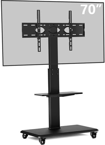 Bricoloco Soporte TV de Suelo con Ruedas giratorias y 2 baldas de Apoyo para Accesorios - Soporte de pie para televisores de 37 a 70 Pulgadas con Base Robusta y Estable - Sistema de Cables recogidos.