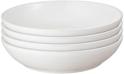 Denby - Cotton White Set of 4 Pasta Bowls - 1050ml Capacity - Dishwasher Safe Ceramic Crockery - Glazed Bowl Set for Dinner & Lunch - Pasta Dishes for Rice, Noodles - Chip & Crack Resistant Stoneware