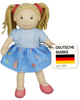 Heless 505 - Poupée en Tissu Fille Pippa avec Robe Bleue à Habiller et à déshabiller, poupée Molle de 22 cm env. à câliner, à Jouer et à Aimer